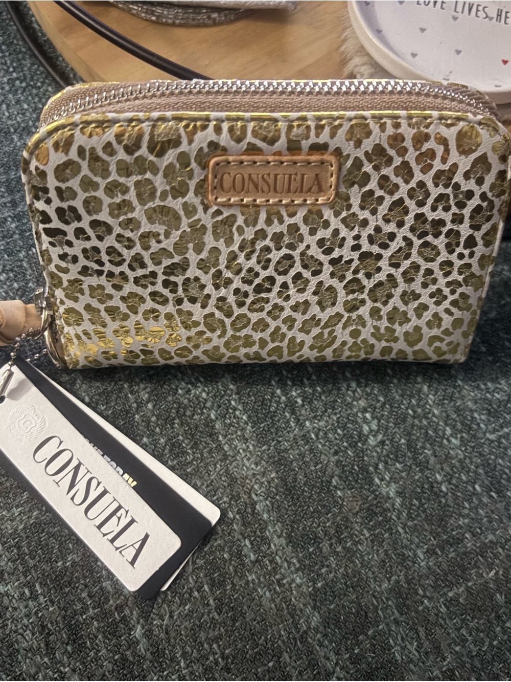 Consuela Metallic Gold and White Leopard Zip Wallet